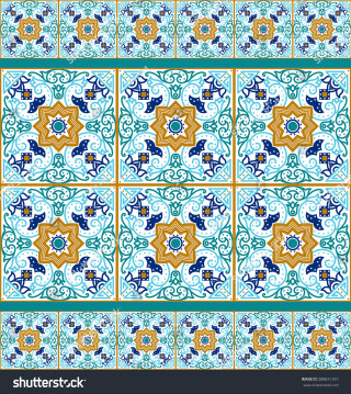 Blue orange tile pattern star - ai weiwei free wallpaper