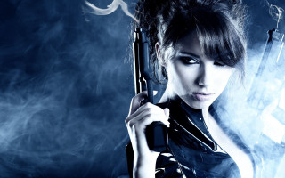 Woman holding gun smoking cigarette - the other hand free wallpaper