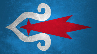 Red arrow white outline blue - concept design free wallpaper