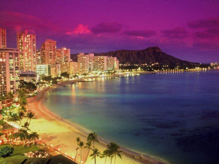 City skyline beach mountains nighttime 2 - beautiful scenery free wallpaper for desktop