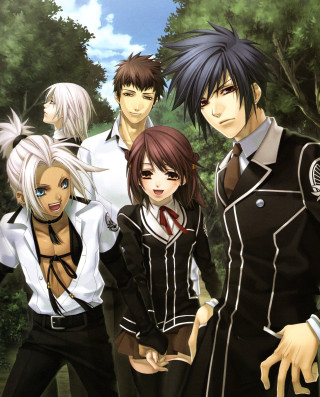 Anime characters group trees bushes - a tie free wallpaper