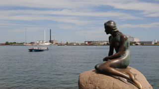Mermaid statue rock water boat - sculpture free wallpaper