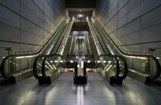 Escalator two escalators building long - the end free wallpaper