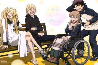 Group bench wheelchair woman sitting - a bench next free wallpaper