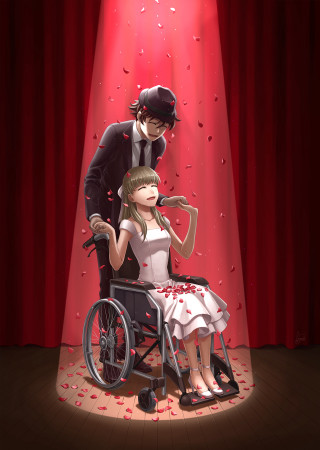 Man suit wheelchair woman dress - a storybook illustration free wallpaper