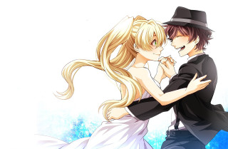 Anime couple kissing blue background 3 - a detailed drawing free wallpaper