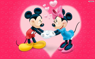 Mickey minnie touching hands hearts - a pink heart free wallpaper
