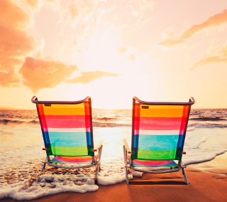 Beach chairs rainbow ocean sunset - the ocean free wallpaper