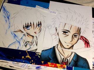 Anime characters drawn paper markers - paper free wallpaper
