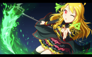 Girl costume sword green fireball - magic realism free wallpaper for desktop
