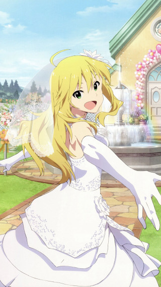 Woman white dress house fountain - magical realism free wallpaper