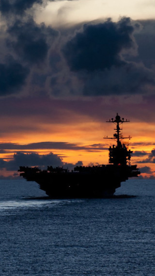 Large ship ocean sunset clouds - impressionist free wallpaper