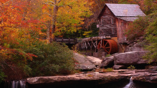 Wooden water mill fall waterfall - the fall season free wallpaper