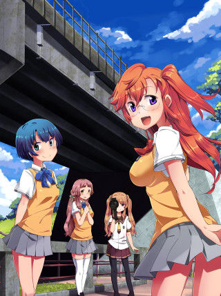 Anime girls bridge building sky - serial art free wallpaper