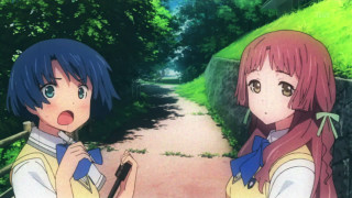 Anime girls road trees school - synthetism free wallpaper