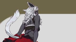 White haired woman red dress - tail free wallpaper