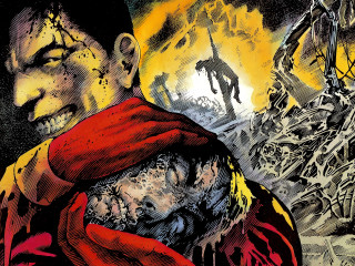 Bloody face red cape holding - a red cape free wallpaper