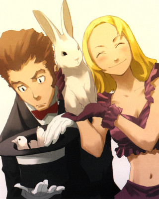 Man woman costume holding rabbit - concept art free wallpaper