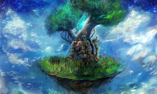 Tree island ocean sky background 2 - league of legends concept art free wallpaper