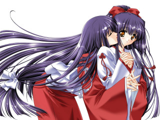 Anime girls hugging long hair 3 - long purple hair free wallpaper