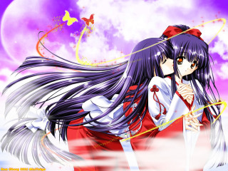 Anime girl purple moon butterfly - a purple sky free wallpaper