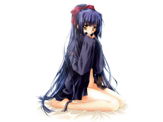Woman bluehair blush sitting ponytail - long hair free wallpaper for desktop