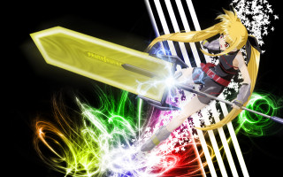 Woman sword glowing background stars - a sword free wallpaper for desktop