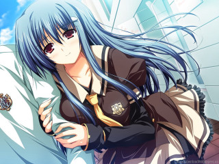 Blue hair woman clouds school - blue hair free wallpaper