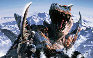 Giant dinosaur people mountain snow - it in front free wallpaper