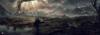 Man sword field sky clouds 2 - matte painting concept art free wallpaper