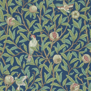 Blue wallpaper birds pomegranates pattern - bird free wallpaper