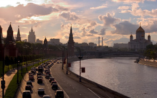 City traffic river bridge background - constructivism free wallpaper
