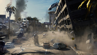 Smoke building street car soldiers - chris labrooy free wallpaper