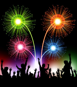 Crowd fireworks rainbow black sky - free new year wallpaper