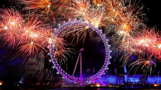 Ferris wheel fireworks night skyline - photo free wallpaper