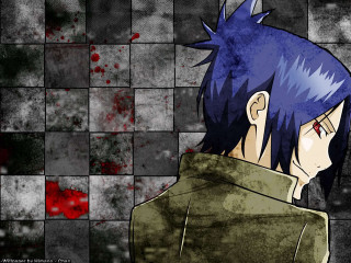 Man blue hair green jacket - red spot free wallpaper
