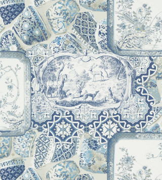 Blue white tile horse man - blue free wallpaper