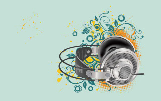 Headphones floral design blue background - floral free wallpaper