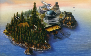 Small island lighthouse building painting - a small island free wallpaper