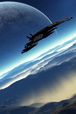 Space ship mountain planet sky - free airplane wallpaper