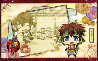 Anime boy chibi blueeyes brownhair - a background of flowers free wallpaper