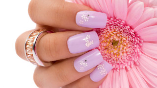 Womans hand pink manicure flower - soft free wallpaper