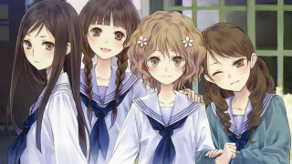 Girls sailor uniforms standing building - a group of girls free wallpaper