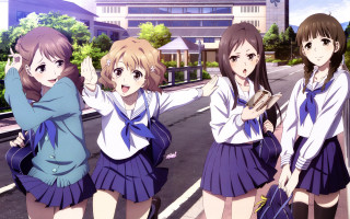Girls group street buildings trees 2 - a group of girls free wallpaper