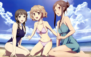 Three women bathing suits beach 3 - three woman free wallpaper