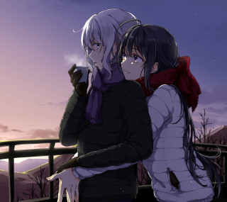 People standing purple sky fence - two person free wallpaper