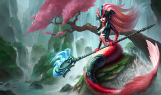 Woman sword fish river waterfall - a waterfall behind her free wallpaper