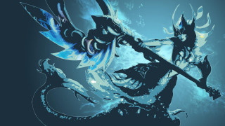 Woman sword dragon water background - a digital painting of a woman free wallpaper