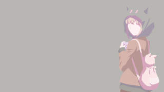 Woman pink backpack gray wall - her phone free wallpaper