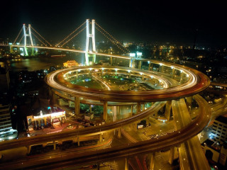 City night bridge highway ferriswheel - a matte painting free wallpaper